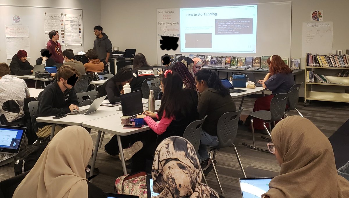 BLibrarylc's tweet image. A big thanks to the Banting Robotics Team for leading @bantingbroncos students through this week&apos;s #HourOfCode lunch session on how to code a pong game, in the #LLC. Thanks Hamad &amp;amp; Tallon @frc5870 #CSEdWeek2023 @TVDSB_STEM