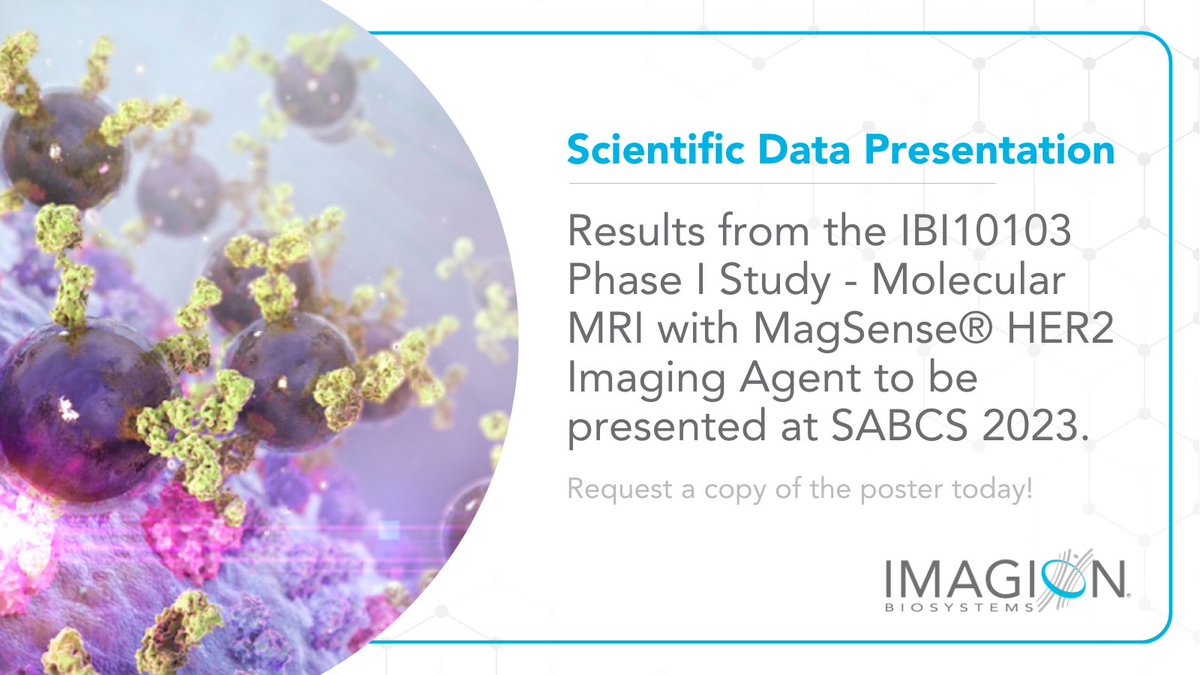 Exciting news! 🌟 Tomorrow at 7 am CST, Imagion presents groundbreaking data from our IBI10103 Phase I Study demonstrating the safety and clinical feasibility of Molecular MRI with #MagSense HER2 Imaging Agentat #SABCS23. Request the data: bit.ly/47KhjM3 #Innovation $IBX