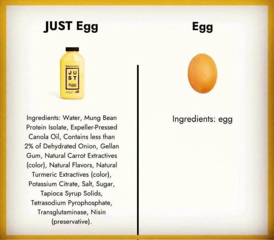 This popular food item kinda deviates from the word “JUST.” 🤔🥚

 #EatRealFood #ChemicalFree #FoodSanity #egglove #eggs