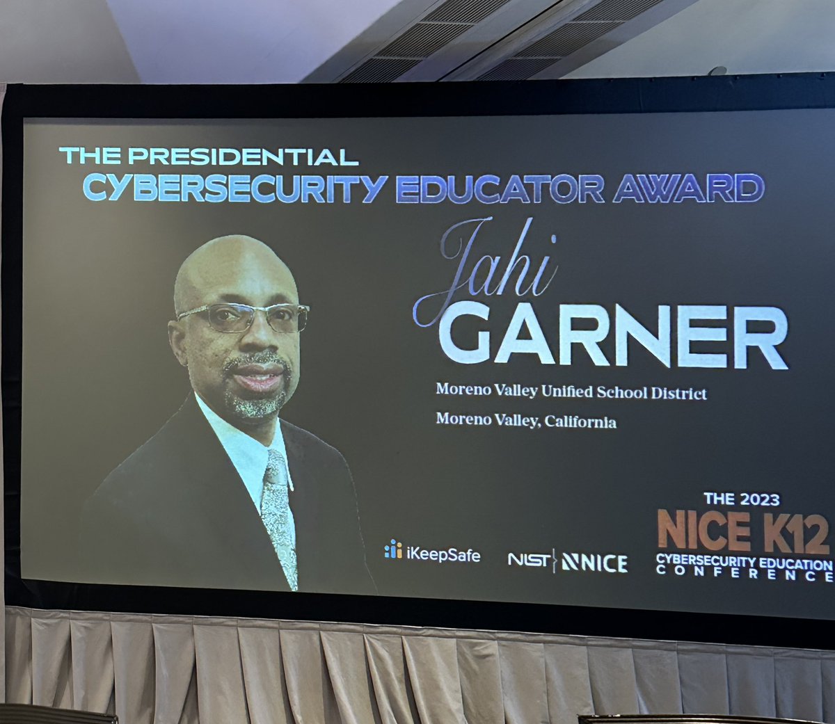 NEW!- Presidential Cybersecurity Educator Awards go to - Jahi Gardner from Moreno Valley, CA and Beth Cerrone from St. Vrain Valley in Longmont, CO. Here with Albert Palacios of The White House Office of the National Cyber Director