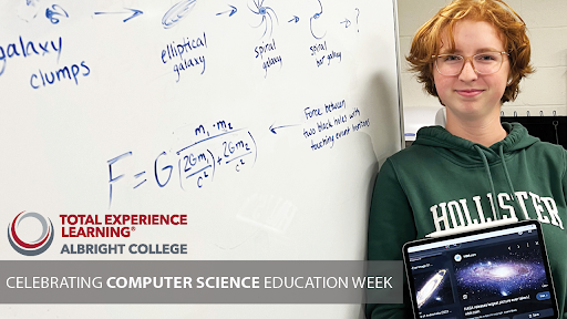 TExpLAlvernia's tweet photo. Dual enrollment student Saxtyn Lutz is diving into astrophysics! Inspired by @AlbrightCollege’s Dr. Buerke and Brian Kell, she's exploring black holes with theoretical models and Python programs. #ComputerScienceEducationWeek #TExpL #python #blackhole #astronomy https://t.co/fssYgYb0Oy