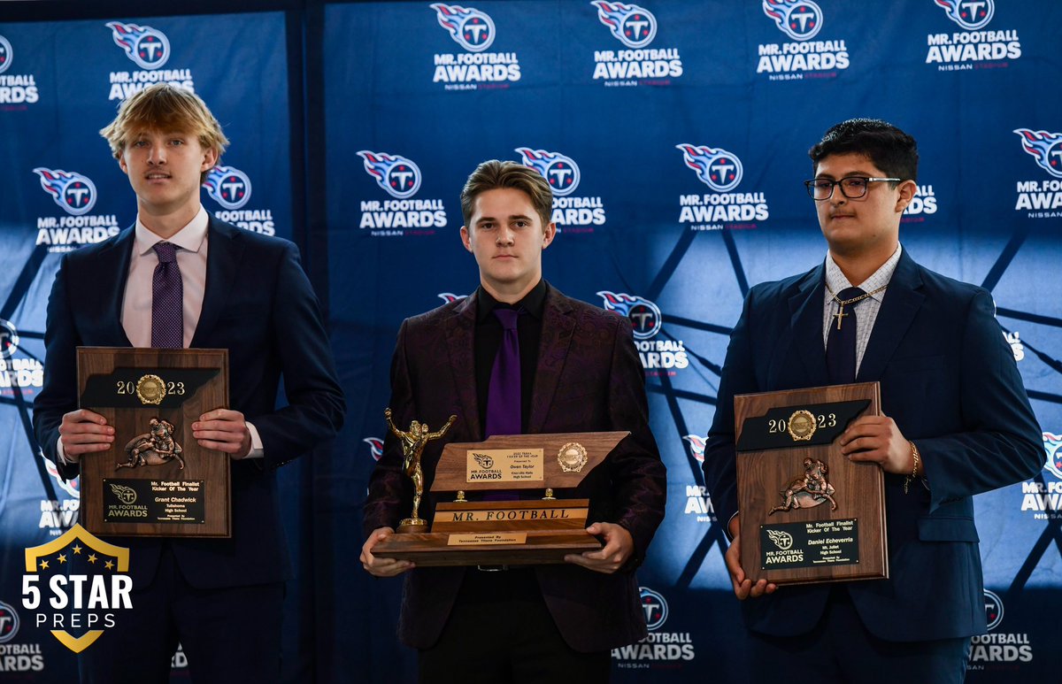 5Star Preps (@5starpreps) on Twitter photo Congrats to <a href="/HallsHighSports/">Halls High Athletics</a> kicker @OwenTaylor2024 on winning Tennessee Titans Mr. Football Kicker.
Unbelievable season. Well done.
📸: <a href="/cspulliam/">Charles Pulliam</a> Congrats to <a href="/HallsHighSports/">Halls High Athletics</a> kicker @OwenTaylor2024 on winning Tennessee Titans Mr. Football Kicker.
Unbelievable season. Well done.
📸: <a href="/cspulliam/">Charles Pulliam</a>