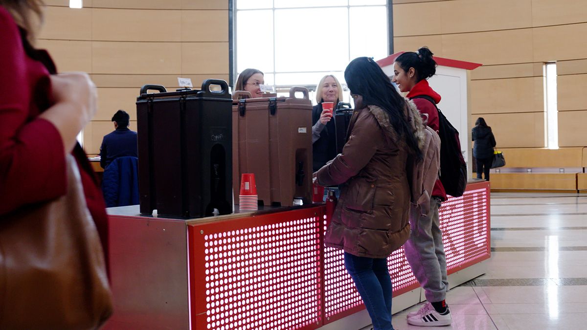 Need a break? Come to Vari Hall on Dec 6 &amp; 7 from 12:30 to 2:30 p.m. for free hot chocolate and cider courtesy of the Division of Students' senior leadership team! ☕️ We were happy to serve so many students today 🤗❄️ #Holidays #hotcocoa #hotcider