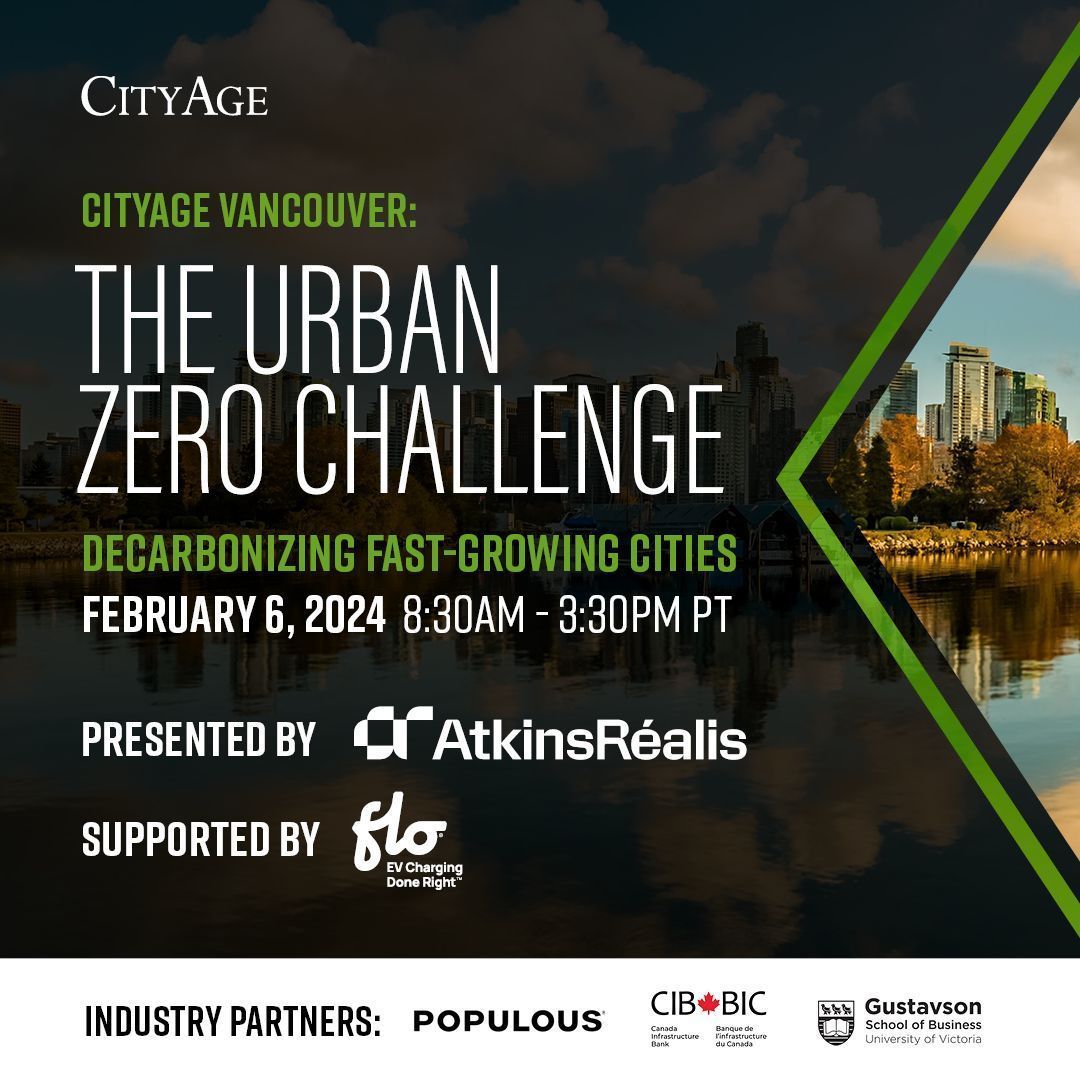 Exciting news for #Sustainability enthusiasts! Join us at CityAge Vancouver: The Urban Zero Challenge on Feb 6, 2024, at Fairmont Waterfront. 🏙️ Explore solutions for decarbonizing cities with leaders like Oliver Lang and Hentie Dirker. Register: buff.ly/47T2eb2