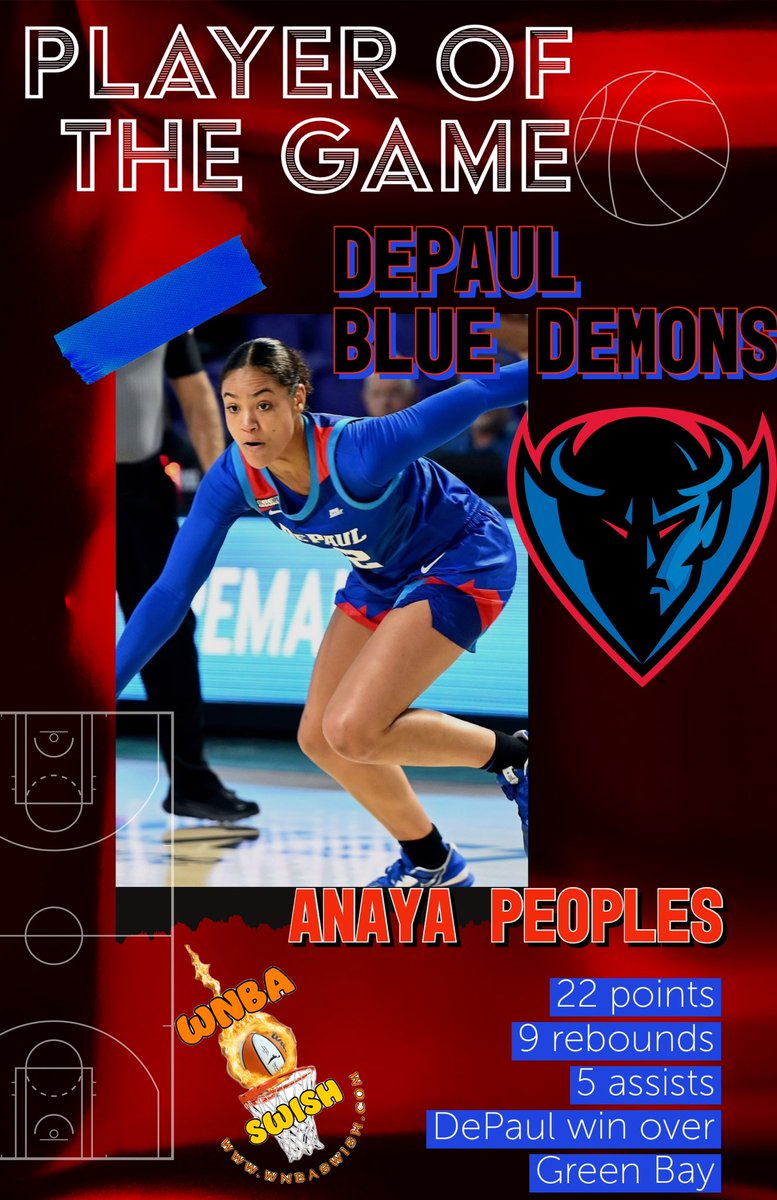 @sheball5  taking our @wnbaswish  player of the game as @DePaulWBBHoops toppled Green Bay 68-64.
