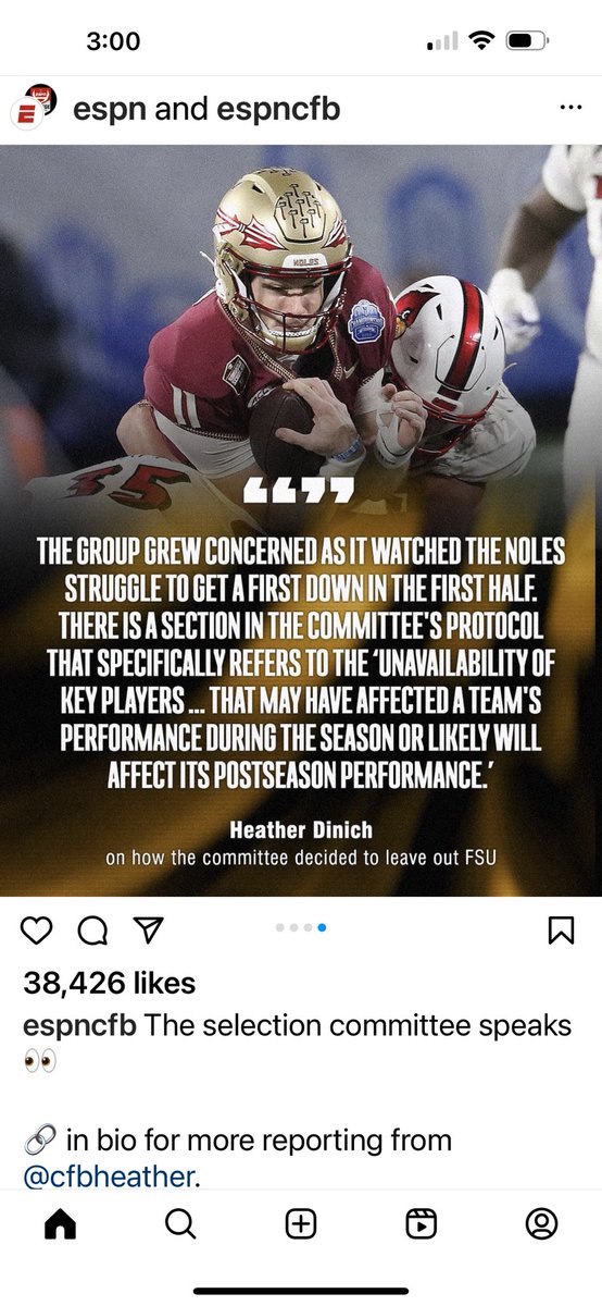 melanietpa's tweet image. This is total BS.  We would be playing with the same quarterback in the next game!  Entire month to prepare.  It’s a dagger of an excuse for our team. Horrendous.  #FSUTwitter #FSUGotRobbed