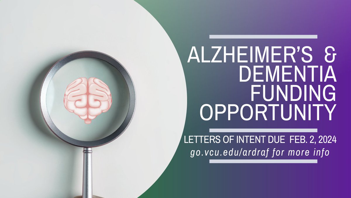 We are now accepting letters of intent for the 2024-2025 Alzheimer's and Related Diseases Research Award Fund (ARDRAF) cycle! Letters of intent are due February 2, 2024. For more information on funding guidelines and deadlines, visit go.vcu.edu/ardraf.