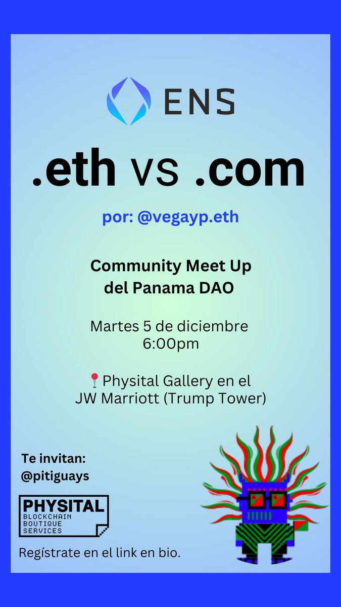 Big brands are scooping up domain names with .eth suffix, the #web3 of the .com

Is .eth the new .com?

Event is now SOLD OUT! 

See you Tonight at 7pm in Physital Boutique 
Jw Marriott Panama
#physitalgallery #panama #JWMarriott