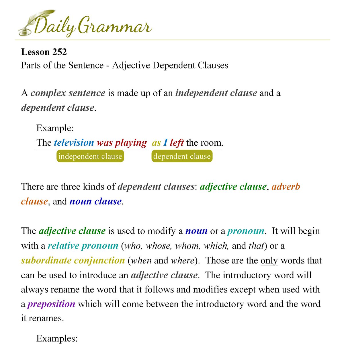 grammar_daily's tweet photo. Lesson 252 - Today's lesson will ask you to identify dependent adjective clause.
https://t.co/WpKtRgVzCf https://t.co/R0jEVizVYP