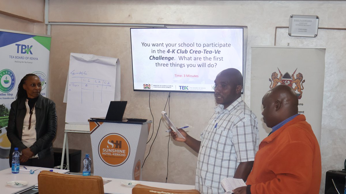 teasoko's tweet photo. Day 2 of the training of trainers exercise that took place at Sunshine Hotel in Kericho. The teachers were trained on how to execute the 4K club Tea champion award https://t.co/AVnAXiFsJh