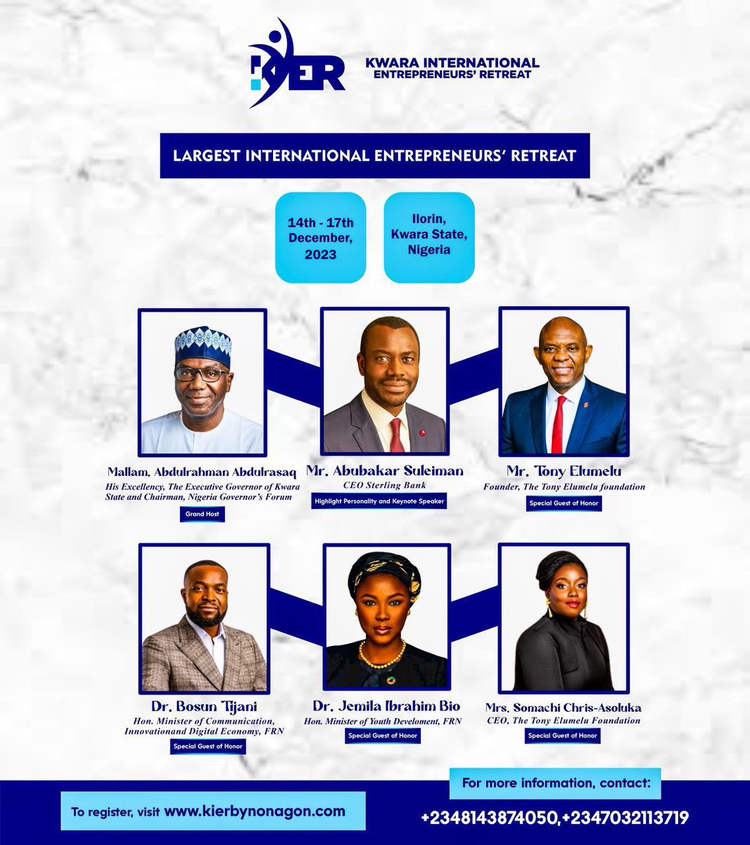 Premier_100's tweet photo. The first international trade fair in Nigeria taking place in Ilorin, Kwara State. Do not miss this opportunity
Date: 14th-17th December, 2023
Venue: Ilorin, Kwara State
Link: to register: https://t.co/DoXbqgUPPI
#ProjectKIER #SeeYouInDecember https://t.co/ygDdjnojKH