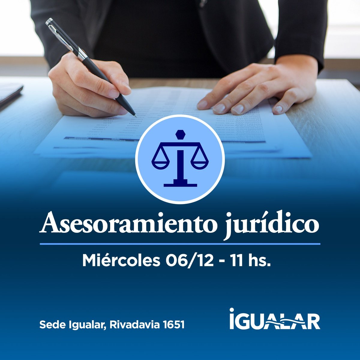 CentroLaParodi's tweet photo. A partir de este miércoles 6 de diciembre a las 11 horas, comenzaremos a brindar asesoramiento jurídico gratuito en nuestra sede de Igualar ubicada en Av. Rivadavia N° 1651 CABA. https://t.co/UgrdNX41Oc