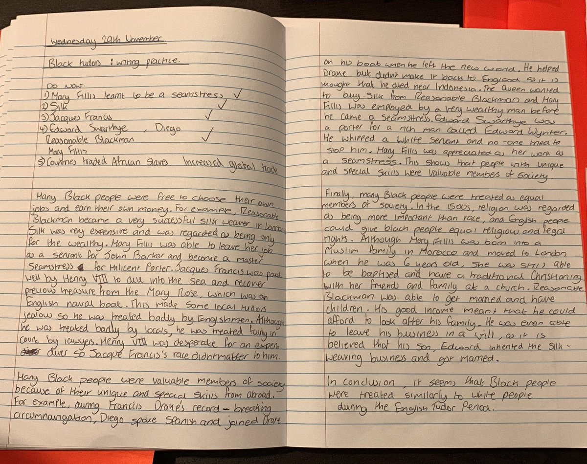 HeelanHistory's tweet photo. Not perfect, but really happy with some of the final answers submitted by Y8s on their new enquiry “What did it really mean to be Black in Tudor England?”. Looking forward to refining it next year! Thank you for the inspiration @MirandaKaufmann https://t.co/e6i7GjQlwv