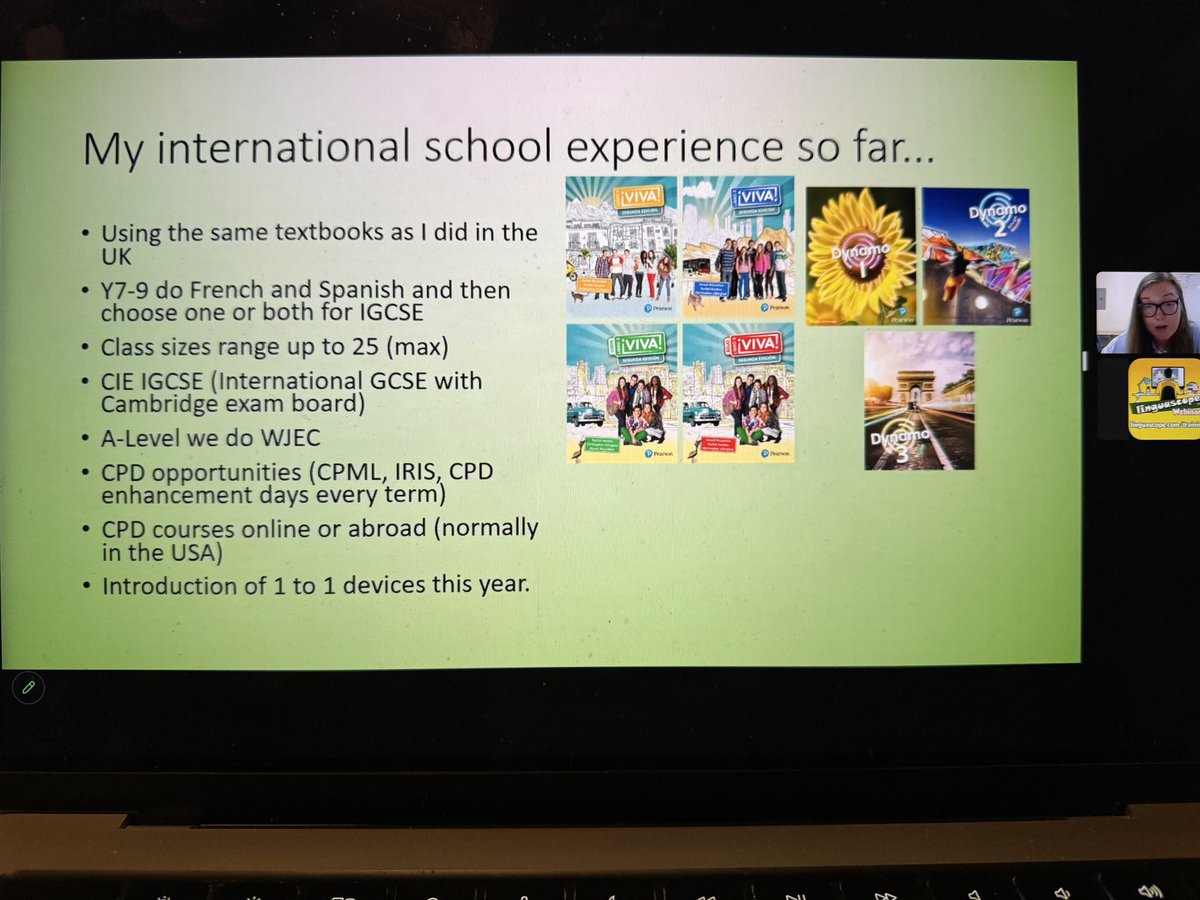 <a href="/ProfdfrancaisMC/">Megan Crean</a> ‘s international school experience so far… two years in the Cayman Islands, still teaching what is familiar &amp; using resources she loves. It’s all good teaching abroad #mfltwitterati #mflchat #langchat #edutwitter shared in tonight’s <a href="/linguascope/">Linguascope</a> webinar.