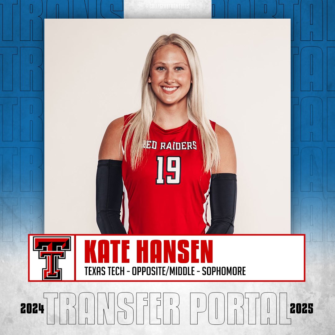 𝗜𝗻 𝗧𝗵𝗲 𝗣𝗼𝗿𝘁𝗮𝗹 ✏️: Kate Hansen 🏐: Opposite/Middle 🎓: Sophomore 📍: Texas Tech #CollegeVBTransfers | #NCAAWVB