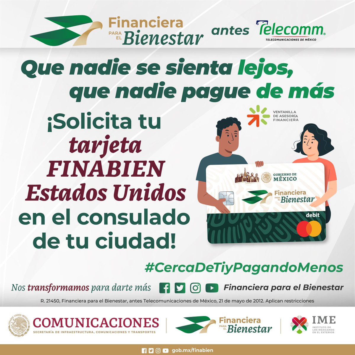 En el #ConsuladoMexicano 🇲🇽 en #EEUU 🇺🇸 obtén la tarjeta #FINABIEN.
🔗gob.mx/finabien