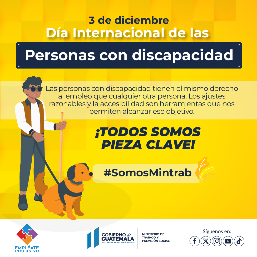 En el marco del Día Internacional de las Personas con Discapacidad, en El #Mintrab reafirmamos nuestro compromiso con entornos laborales inclusivos. La diversidad de habilidades enriquece nuestros equipos y fortalece nuestro país.

#SomosMintrab #ONU #EmpléateInclusivo