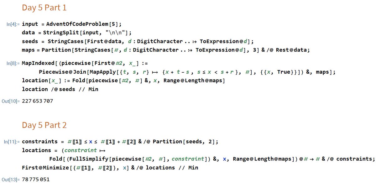 grunceanu's tweet photo. I've completed "If You Give A Seed A Fertilizer" - Day 5 - Advent of Code 2023 https://t.co/cRkTTMwGU8 #AdventOfCode  #Wolfram #Mathematica https://t.co/8KoR2IKQ1G