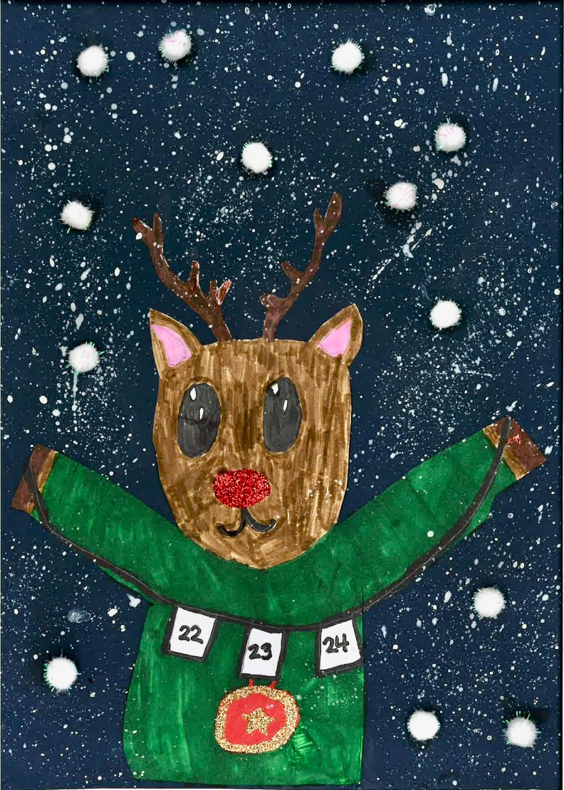 Mixed media advent reindeer from our Lower KS2 Christmas Card Competition winner! <a href="/BlackheathHigh/">Blackheath High School GDST</a>