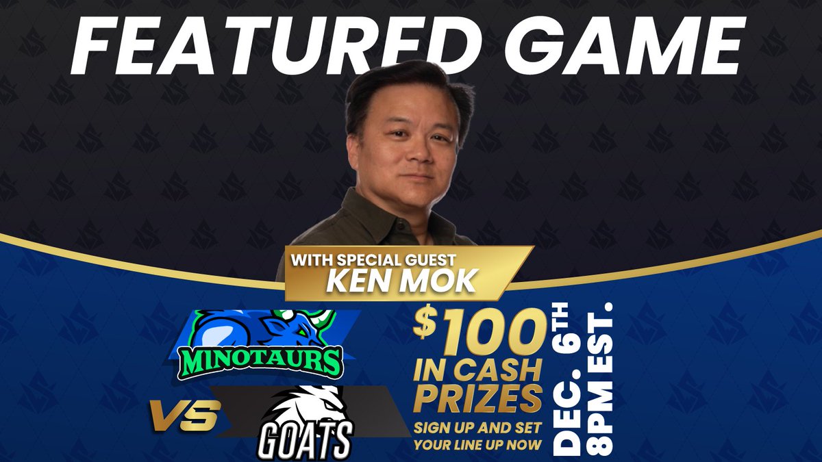 SimWinSports's tweet photo. 🏈 Get ready for this week's FEATURE GAME🚀 

The Minotaurs clash with the Goats TOMORROW night at 7 PM EST. 🌟 

Exciting news: We have the Minotaurs team owner @kenmok joining the stream! 🎙️ 

Set your lineup now for FREE and don't miss a moment of the action. 💥🔥 https://t.co/f2FZlxc6lD