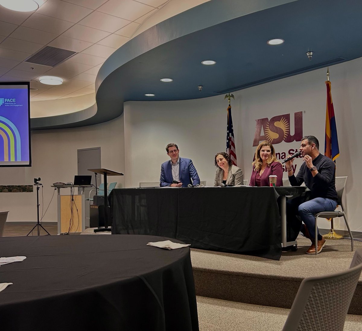 TheDiffEngASU's tweet photo. Last week, our #chiefdifferenceengineer @Ezaffar had the opportunity to share his ideas about social good and democratic norms alongside panelists Sara Mogulescu, Nicole Carroll and Patrick Rossol-Allison. Thank you @PACEfunders for giving us a seat at the table! https://t.co/VB0XadqqsF