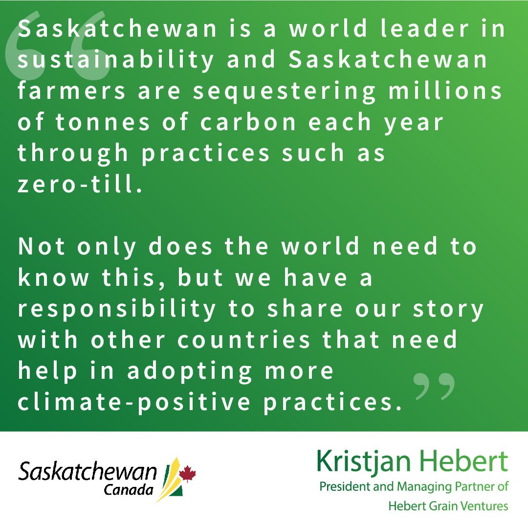 Kristjan Hebert of Hebert Grain Ventures is proud of the role Saskatchewan producers have played in building sustainable agriculture practices and is thrilled to be able to tell that story at #COP28.

Practices like zero-till technology were championed in Saskatchewan and are now