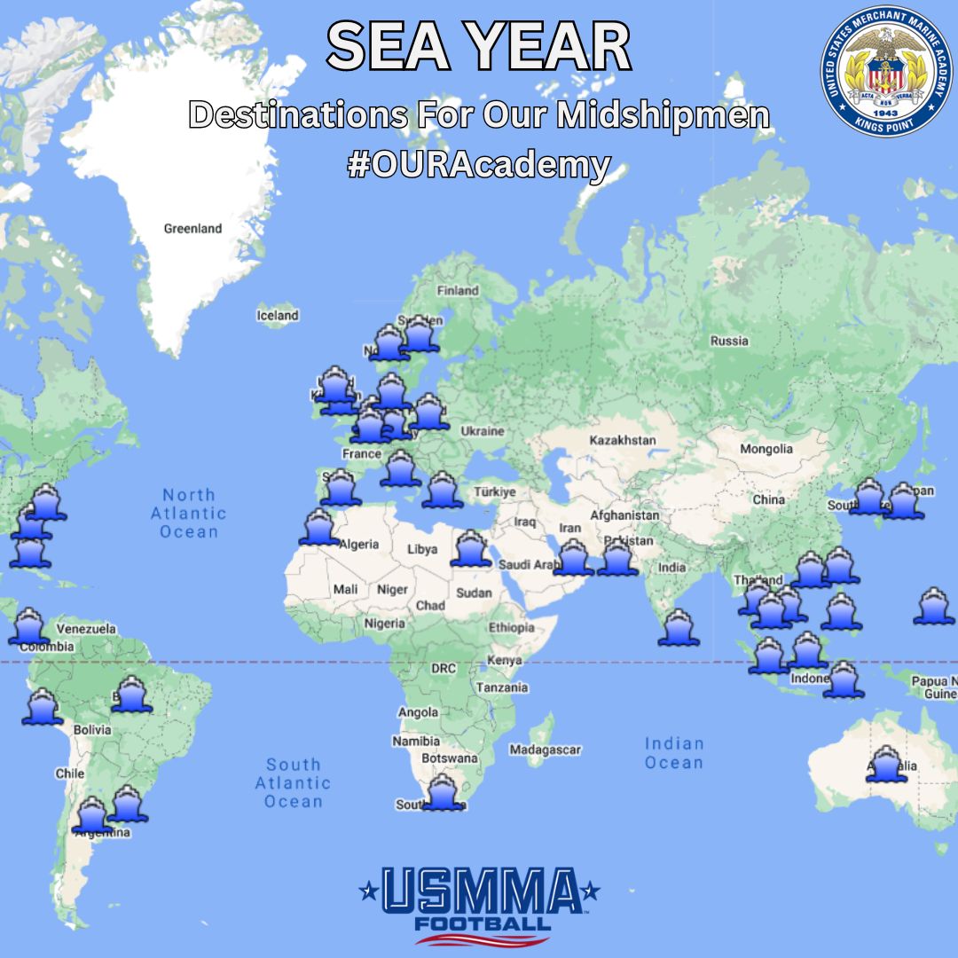 Our 2Cs and 3Cs are currently out at Sea and exploring the world! Here is a map of where some of our Midshipmen have visited. #Opportunity #Explore #Travel #OURAcademy