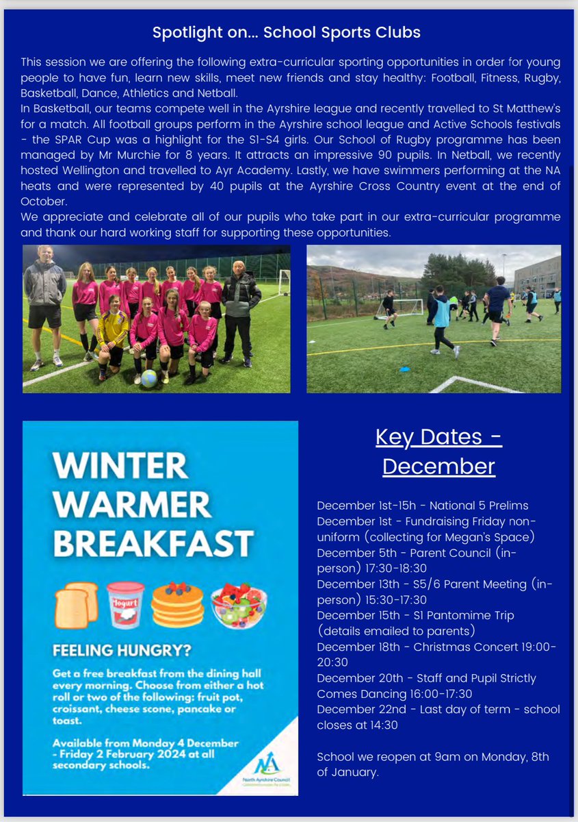 Our December newsletter was issued to all parents and carers today: