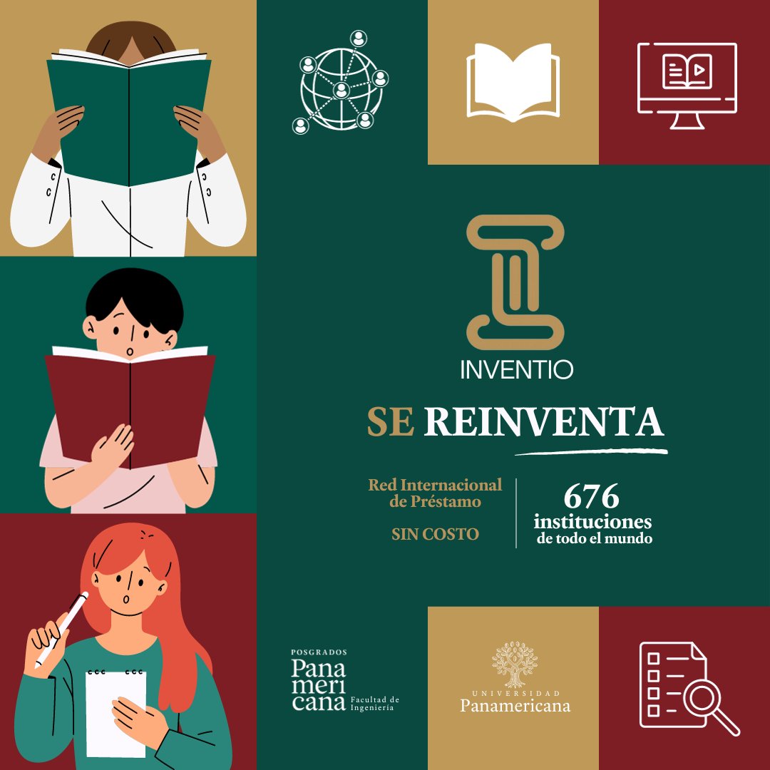 PosgradosIngUP's tweet photo. ¡Inventio se reinventa!
La Dirección del Sistema Bibliotecario de la Universidad Panamericana se ha unido a una red internacional de préstamo. Incluye instituciones como University of Cambridge, Oxford University, Stanford University, y muchas más.
#UP #inventio https://t.co/Rfme1wnugB