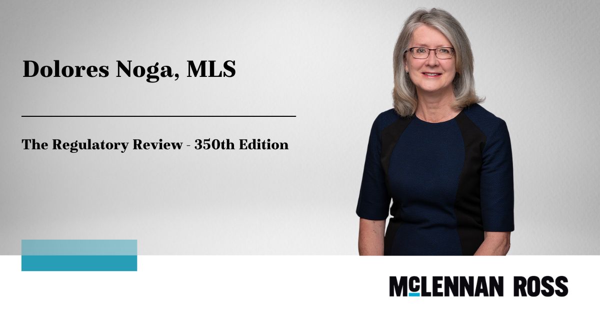 Congratulations Dolores Noga, MLS, MR’s Library Services and Knowledge Management Manager, on reaching an impressive milestone with the 350th edition of the Regulatory Review!
Dolores has held the leading role for over 20 years.

Read about Dolores: bit.ly/3Rats61