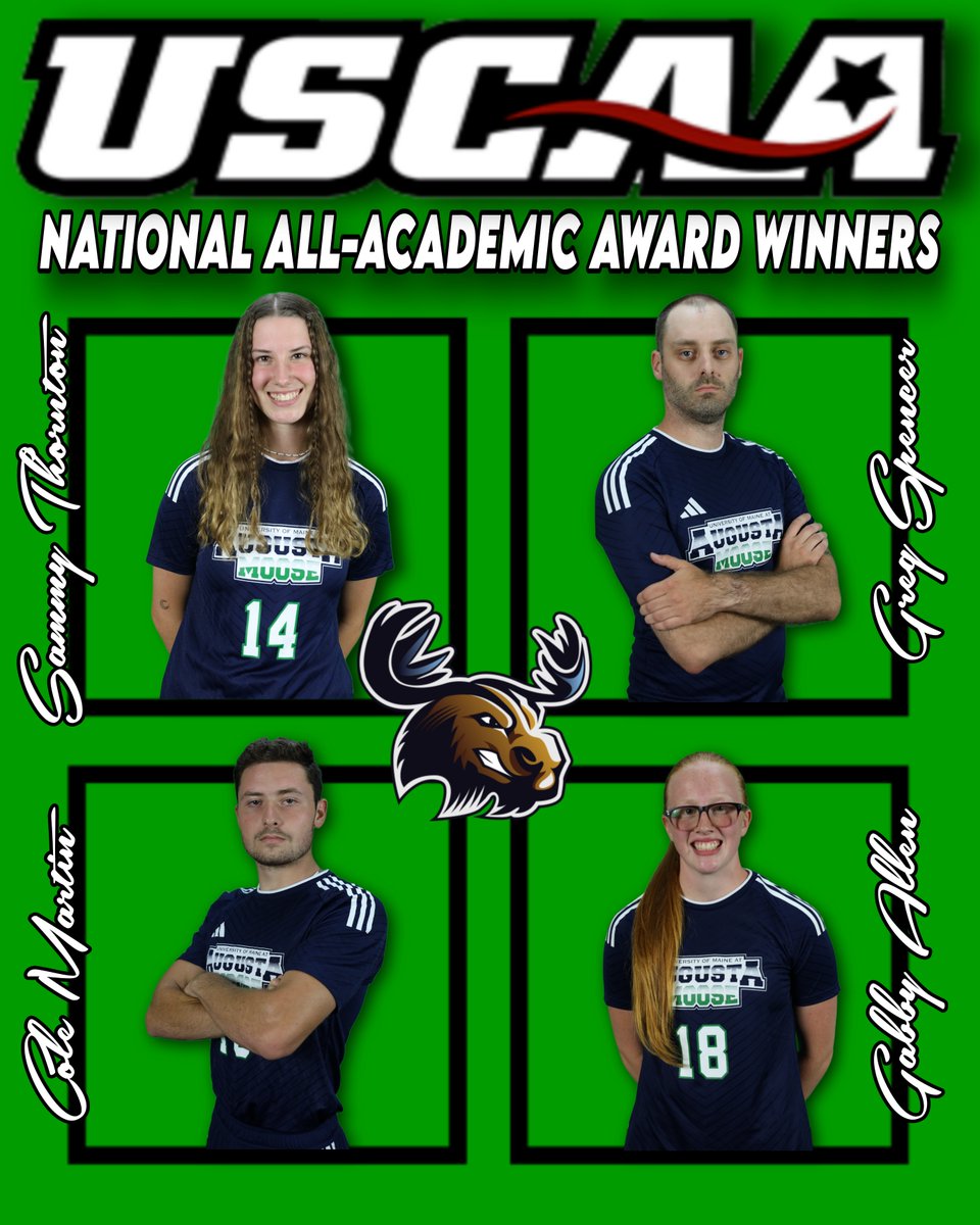 UMAMoose's tweet photo. Congrats to Greg Spencer, Gabby Allen, Sammy Thornton, and Cole Martin on being named as USCAA National Fall All-Academic Award Winners! GO MOOSE! https://t.co/9tGD8KUtBa