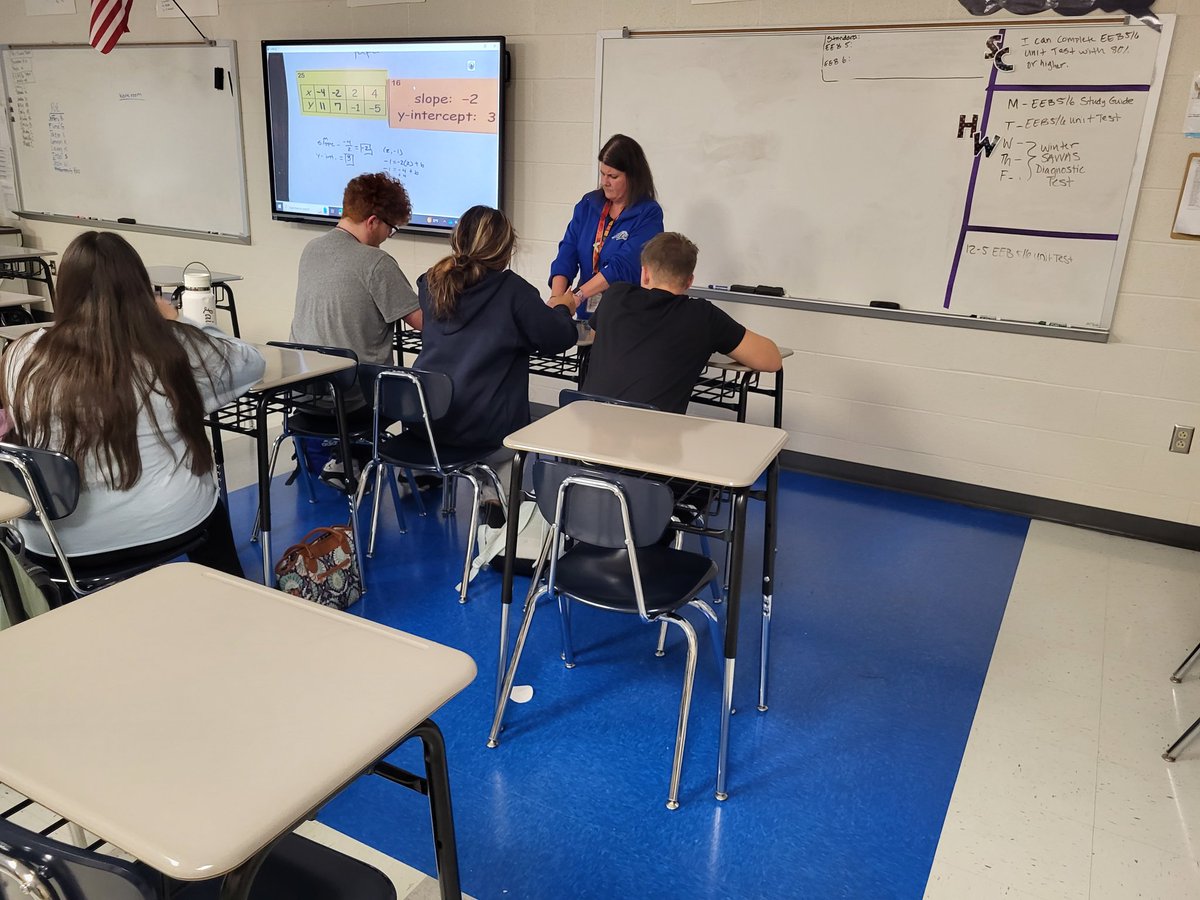 RMSRavens's tweet photo. 8th Grade Math Mrs. Chambers working small group during R&E working on Slope and Y interception from a table! #R&E #8thgrademath #RMS https://t.co/ct9UytGVjw
