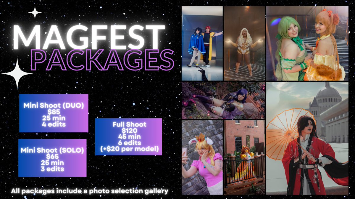 warpstarcos's tweet photo. MAGfest is one of my absolute favorite cons to attend and shoot so I'm excited to be offering shoots again this year!

My forms are currently open https://t.co/O64J1kGf31
They close Jan. 14th! https://t.co/GwNzHVAj3r