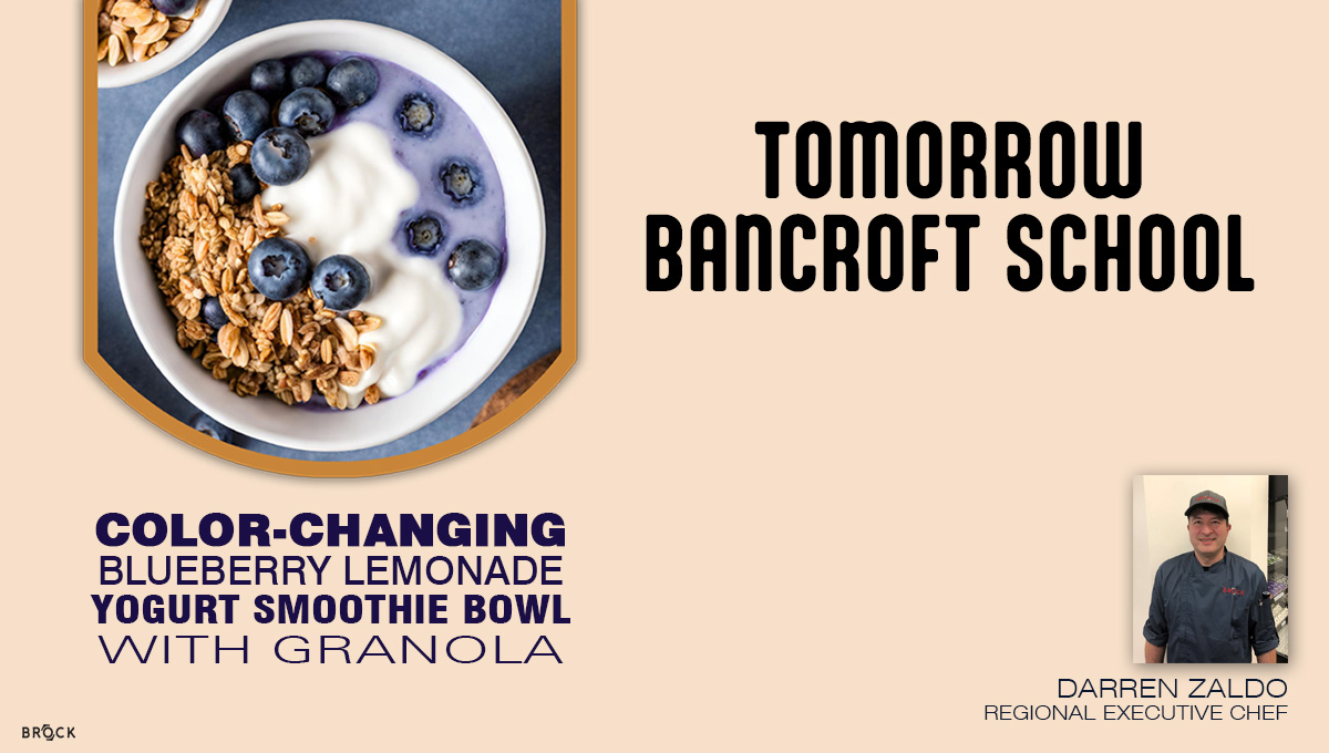 Don't miss the culinary spectacle tomorrow at @BancroftSchool! Watch Regional Executive Chef Darren Zaldo create the stunning color-changing blueberry lemonade yogurt smoothie bowls, served with a delightful granola crunch. See you there! 

#Brockcoinc #FoodMagic