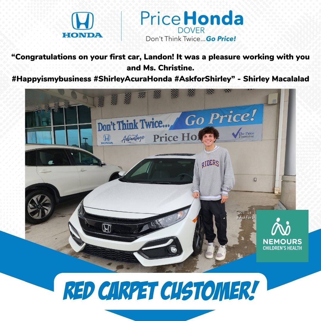 PriceHonda's tweet photo. Look at those smiles on our #RedCarpetCustomers! 🎉🎉 

🔗 Visit soon to check out our inventory or click here to get started! 👉 https://t.co/EP5SY8fOjJ............

#DontThinkTwiceGoPrice #Honda #DoverDE #DoverDelaware #FeltonDE #CamdenDE #SmyrnaDE #WilmingtonDE https://t.co/u0fRVqQg7w