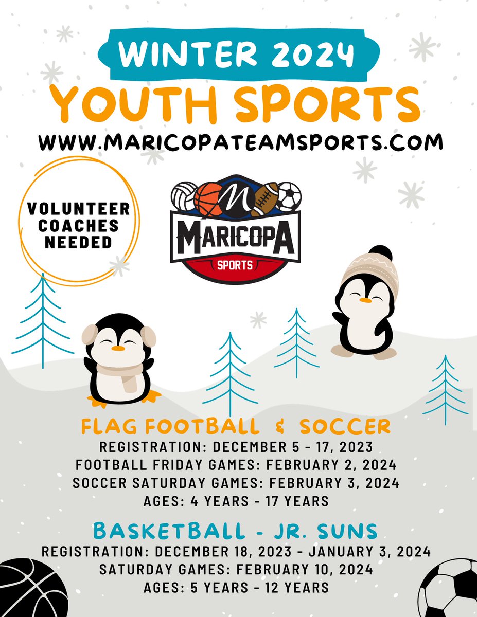 WINTER SPORTS REGISTRATION NOW OPEN ⚽🏈 Sign-ups for Youth Soccer and Flag Football are available now. We have multiple divisions available between ages 4-17.

Spots are limited so don't delay!

Click here to register: ow.ly/T7as50QfIQI