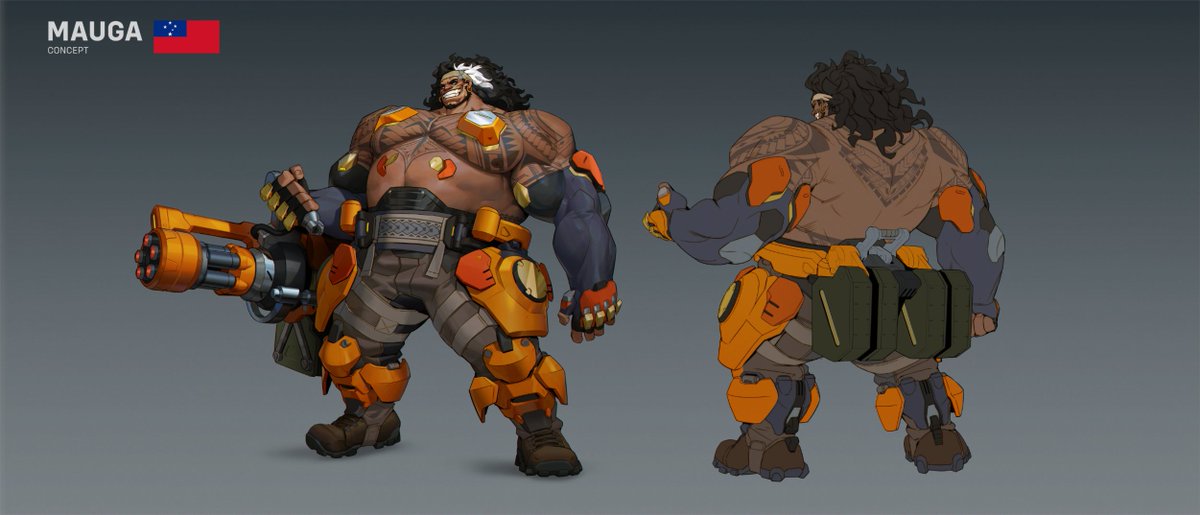 PlayOverwatch's tweet photo. Before he was the chaingun-toting charmer we know today, Mauga was just a concept sketch 🎨

Shoutout to Concept Artist Qiu Fang for the amazing concept art that would go on to become our newest tank Hero 🎨 https://t.co/WDJzNv4xib