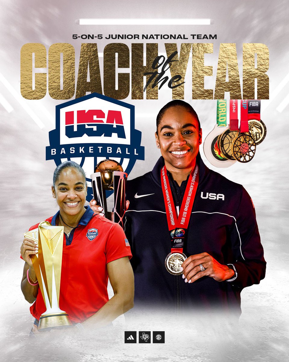 𝐂𝐨𝐚𝐜𝐡 𝐨𝐟 𝐭𝐡𝐞 𝐘𝐞𝐚𝐫 🏆 So proud of @CoachJoniTaylor and all she does with @usabjnt 🇺🇸🥇 #GigEm | #TOUGH