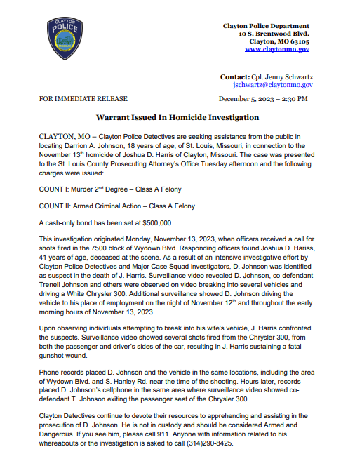 Clayton Police Seek Public's Help In Locating Suspect In November 13th