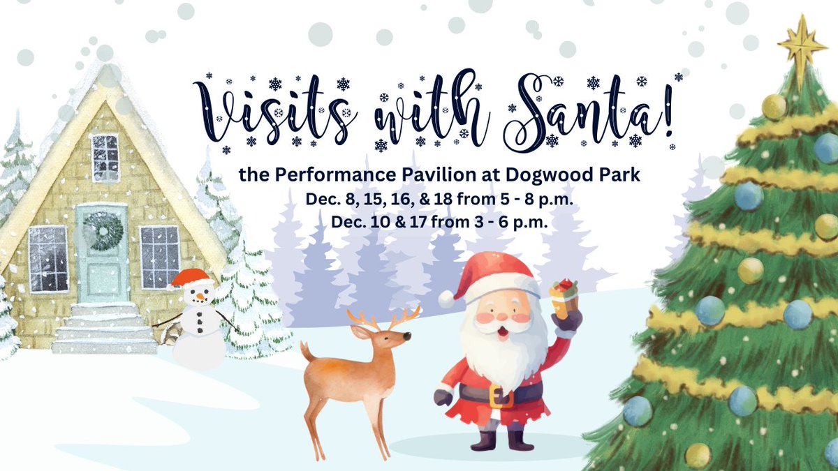 Free visits with Santa start this Friday at Dogwood Park!🎅
Bring your child for a free visit with jolly ol' Saint Nick. He and his elves have turned the Dogwood Performance Pavilion into the North Pole! He'll be there this Friday from 5-8 p.m. and Sunday from 3-6 p.m!