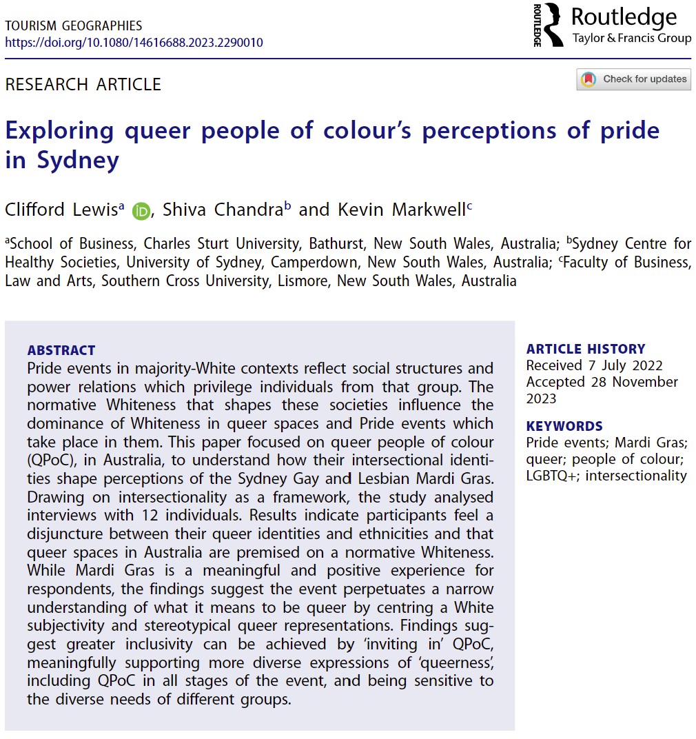 How do #queer people of colour see the Sydney Mardi Gras? As one myself, I have seen the tangled messiness of whiteness informing motifs of a 'good gay' impacting participation in queer space. To represent the rainbow PRIDE needs to invite in throughout. @CharlesSturtUni