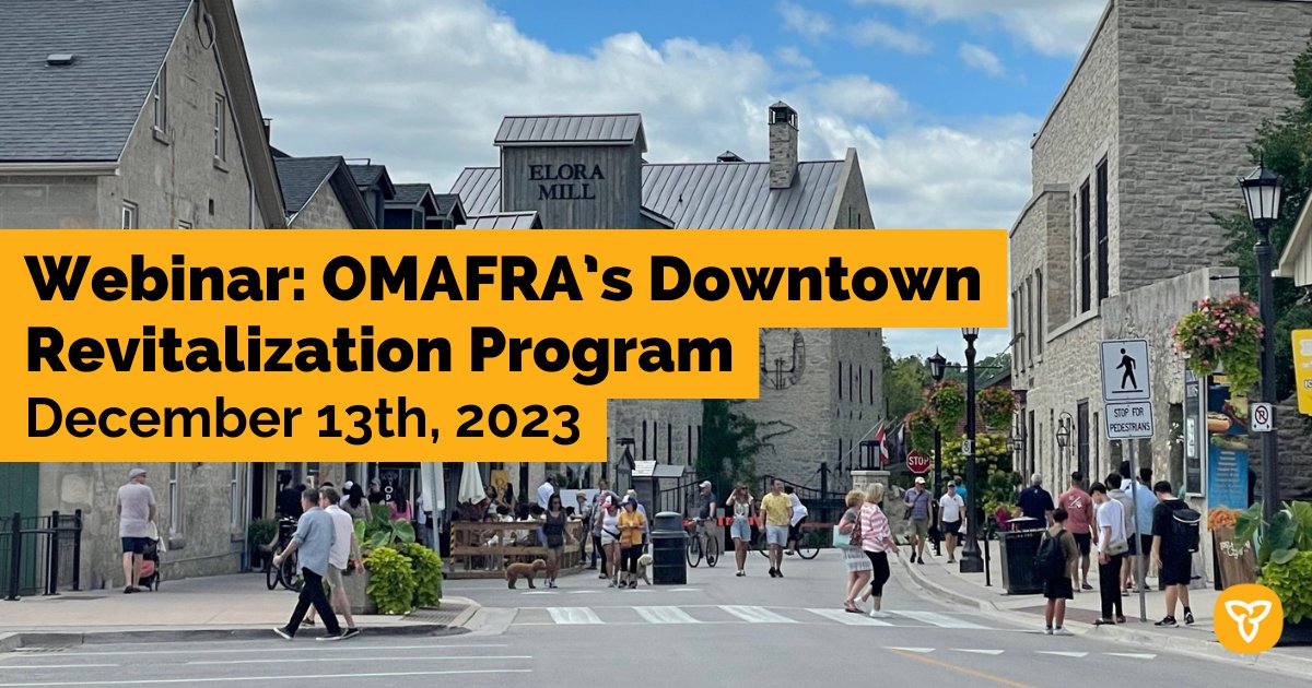 Learn more about revitalizing your downtown! Join a free webinar on December 13th at 10 am on OMAFRA’s downtown revitalization program. Register here:
us06web.zoom.us/meeting/regist…
#Ec #ontag