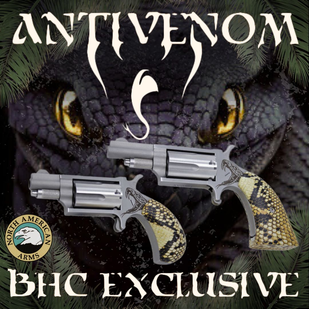 billhicksco's tweet photo. BHC Exclusive from North American Arms:
The Antivenom .22 Mag with diamondback rattlesnake simulated snake skin grips!!
Available in boot or tear drop grips.
#22mag #Venom #snakeskin #northamericanarms #northamericanarms22mag #antivenom #bhc https://t.co/uT5bvCF9xx