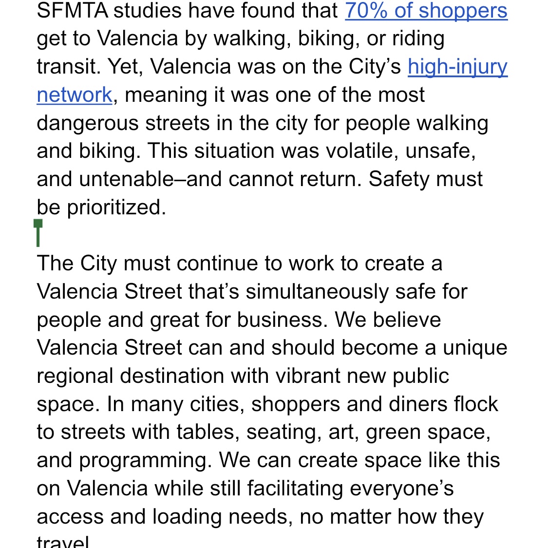 frdsofvalencia's tweet photo. Friends of Valencia recently shared this letter with SFMTA Directors, stressing the need to prioritize the safety of pedestrians and cyclists on Valencia St. Join us in urging SFMTA to envision a secure, vibrant Valencia that safeguards lives and supports business. 🚶 🚲 🚗 🌳 🛍 https://t.co/k3FdxVCSrB
