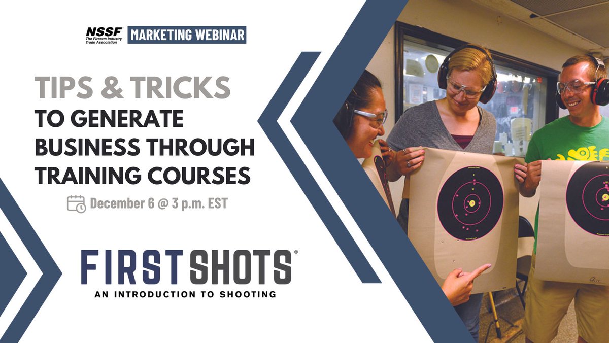 Don't miss this week's webinar! We'll be looking at how ranges and instructors can best utilize NSSF's First Shots program to offer firearm safety training to our communities and to generate new business opportunities. Register: webinar.ringcentral.com/webinar/regist… #FirstShots #GunSafety