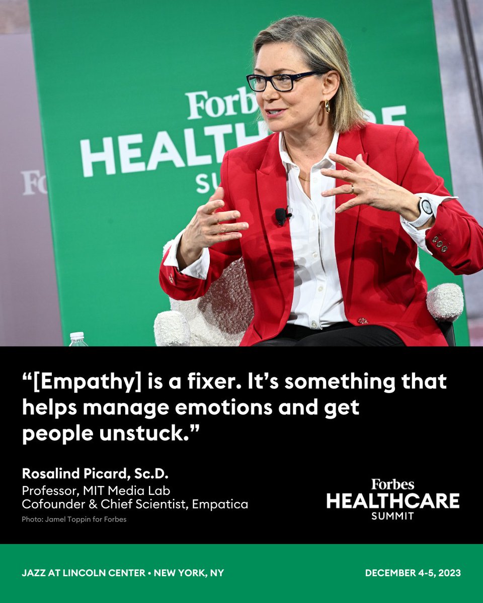 .@RosalindPicard, professor at @medialab and cofounder and chief scientist at @empatica, joined @mcgrathmag to discuss why empathy matters in healthcare at the 2023 #ForbesHealth Summit. on.forbes.com/6011RyuIV