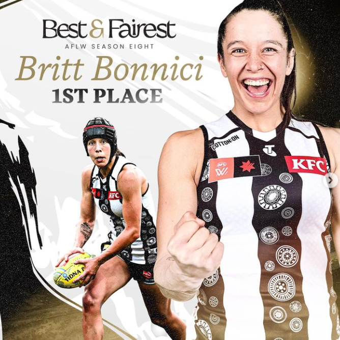 Congrats to @collingwoodaflw player and Ladder Development Coach, Community Partnerships Brit. A star both on and off the field 👏🏼 Repost @collingwoodaflw Courage and class personified 🥇With 124 votes, Brittany Bonnici wins her maiden Collingwood AFLW Best & Fairest Award