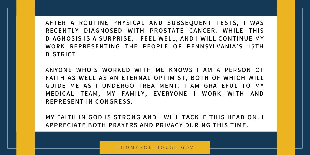 CongressmanGT's tweet photo. Thompson Statement on Cancer Diagnosis https://t.co/hk5SflOSVj