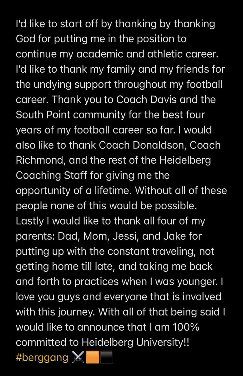 Rece Craft (@rececraft11) on Twitter photo 100% committed⚔️🟧⬛️ #berggang
<a href="/CoachCraft/">Coach Fred Craft</a> <a href="/freejosh47111/">Josh Freeman</a> <a href="/PointersFB/">South Point High School Football</a> <a href="/Coach_Donaldson/">Scott Donaldson</a> <a href="/_Richmond15/">Bruh Man</a> <a href="/BergFootball/">Heidelberg Football</a> 100% committed⚔️🟧⬛️ #berggang
<a href="/CoachCraft/">Coach Fred Craft</a> <a href="/freejosh47111/">Josh Freeman</a> <a href="/PointersFB/">South Point High School Football</a> <a href="/Coach_Donaldson/">Scott Donaldson</a> <a href="/_Richmond15/">Bruh Man</a> <a href="/BergFootball/">Heidelberg Football</a>