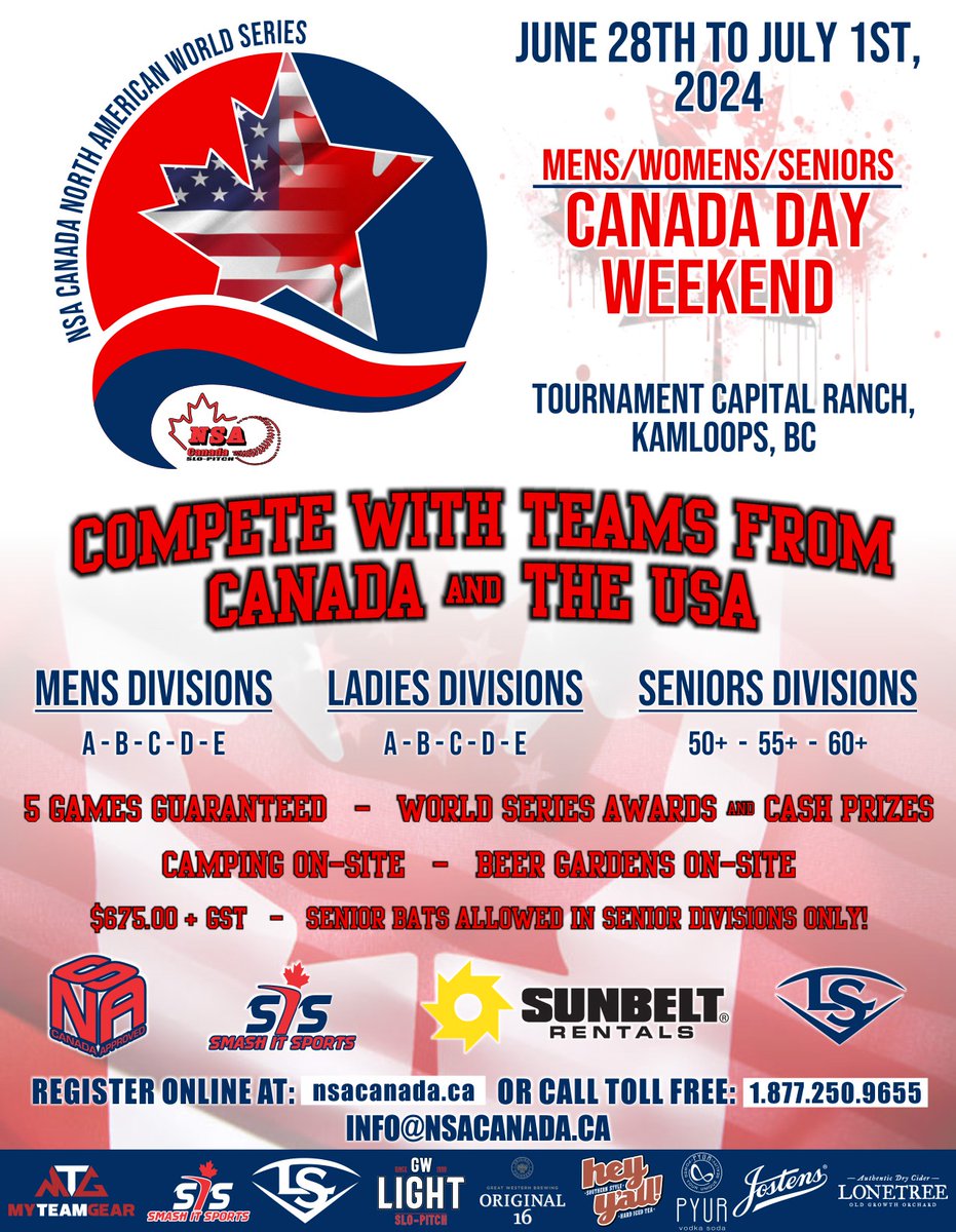 NSACanada's tweet photo. Tomorrow on Facebook NSA Canada Slo-Pitch will be announcing two new events that are specifically geared to providing Men's / Women's / Masters and Senior teams throughout North America with an opportunity to compete against each other at the appropriate level in all divisions! https://t.co/WZScc4Aujt